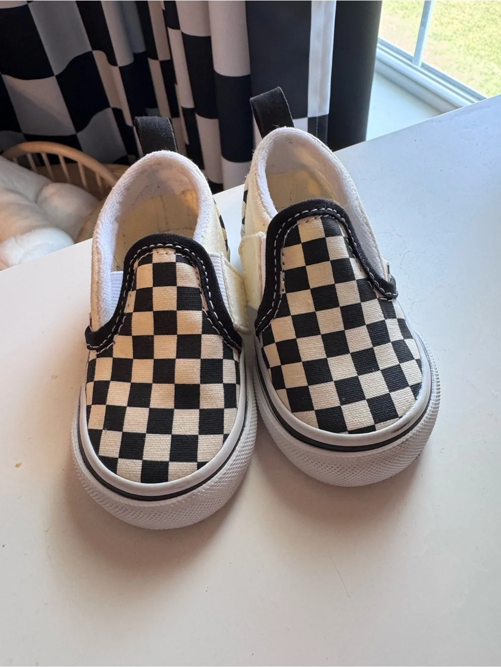 Kids Vans Black & White Checker Slip-On Shoes
